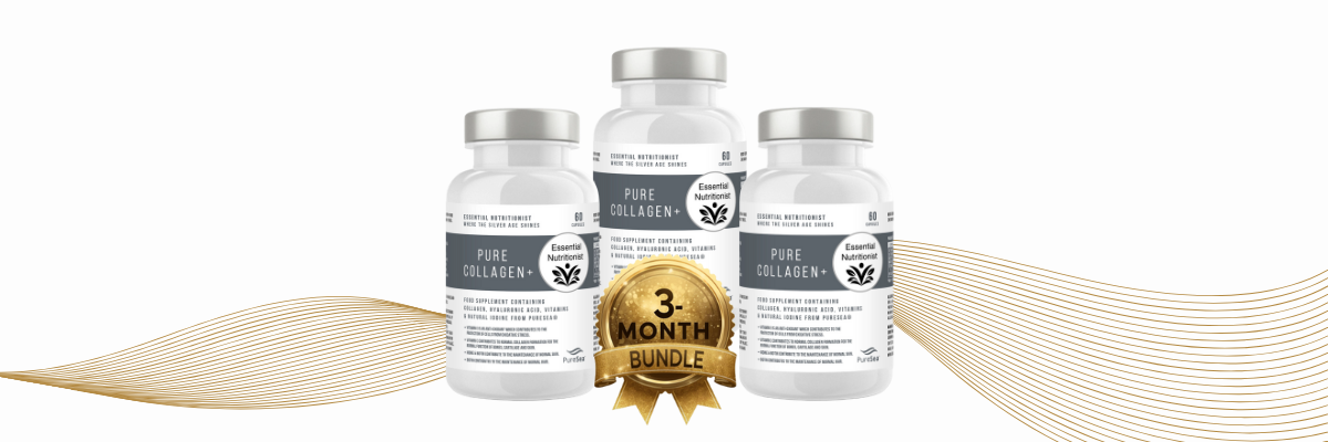 Collagen complex 3-month supply bundle – Pure Collagen+ with biotin, hyaluronic acid, vitamin C, vitamin E, and iodine – special offer £72